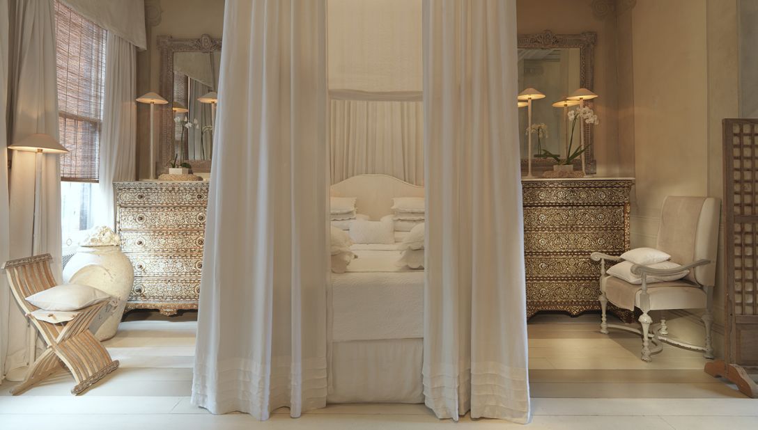 The Corfu Suite at the <strong>Blakes Hotel</strong> in London won the judges' vote for the sexiest hotel room for its white drapes, mother-of-pearl accents and a four-poster bed "you can't leave."