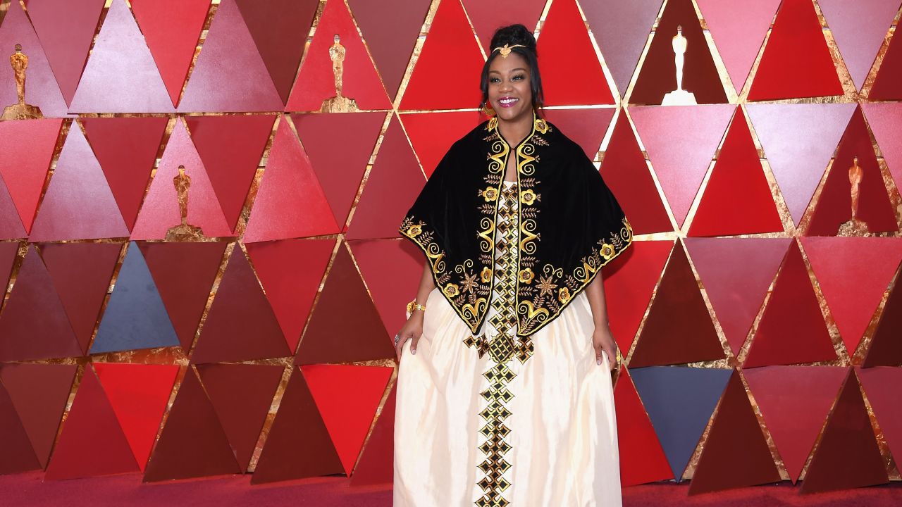Tiffany Haddish is decked out in Eritrean regalia to honor her heritage at the 90th Annual Academy Awards on March 4, 2018, in Hollywood, California. 