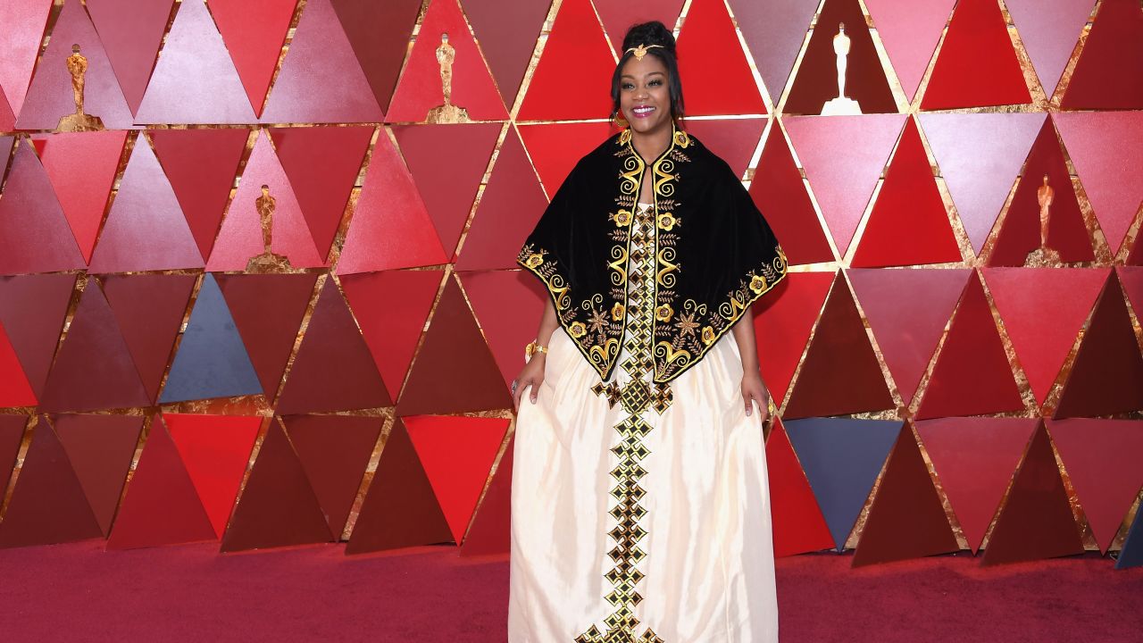 Tiffany Haddish attends the 90th Annual Academy Awards in Hollywood in traditional Eritrean attire. 