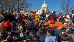 WASHINGTON, DC - MARCH 05:  Pro DACA and Dreamer supporters chain themselves to each other outside the US Capital on March 5, 2018 in Washington, DC.  (Photo by Tasos Katopodis/Getty Images for MoveOn.org)
