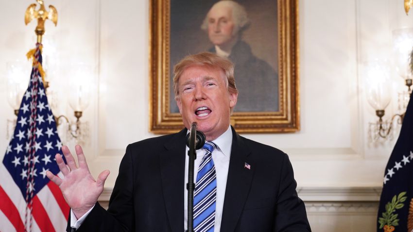 US President Donald Trump speaks on the Florida school shooting, in the Diplomatic Reception Room of the White House on February 15, 2018 in Washington, DC.Earlier Thursday, President Trump issued a largely symbolic proclamation, ordering that flags be flown at half staff at US embassies, government buildings and military installations."Our nation grieves with those who have lost loved ones in the shooting at the Marjory Stoneman Douglas High School in Parkland, Florida," he said. / AFP PHOTO / MANDEL NGAN        (Photo credit should read MANDEL NGAN/AFP/Getty Images)