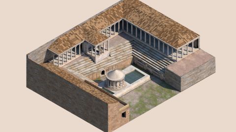 A reconstruction of the complex surrounding the Plutonium, including benches for specators