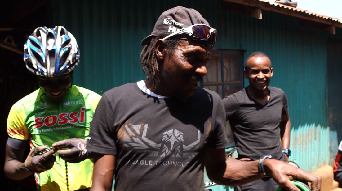 Kinjaj at "Safari Simbaz," a training camp for the next generation of Kenyan cycling stars.  