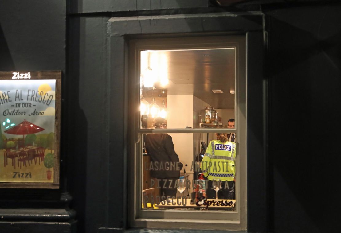 Police inside a Zizzi restaurant in Castle Street, Salisbury.