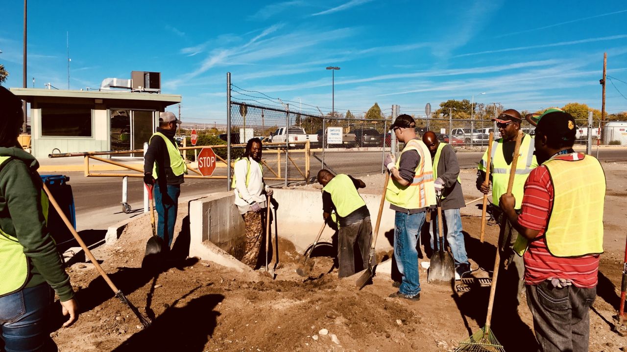In San Diego, a "Wheels of Change" work crew digs in.