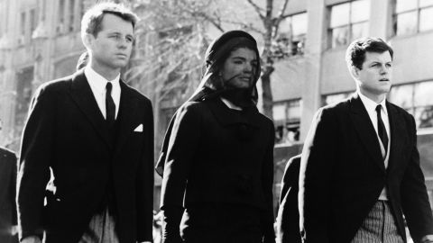 Robert F. Kennedy, left, Jacqueline Kennedy, and Ted Kennedy attend President John F. Kennedy's funeral in 1963.