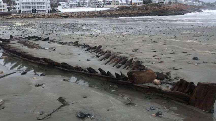The York Police Department posted this photo of a shipwreck that was uncovered by this weekend's powerful storm on Short Sands Beach in York, Maine. The boat is uncovered every few years.