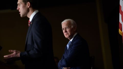 Conor Lamb speaks to supporters and introduces former Vice President Joe Biden earlier this month at Robert Morris University in Pittsburgh. (Photo by Jeff Swensen/Getty Images)