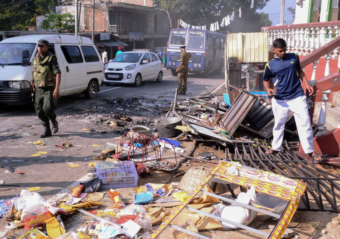 Debris from a damaged shop in the city of Kandy on March 6, 2018.