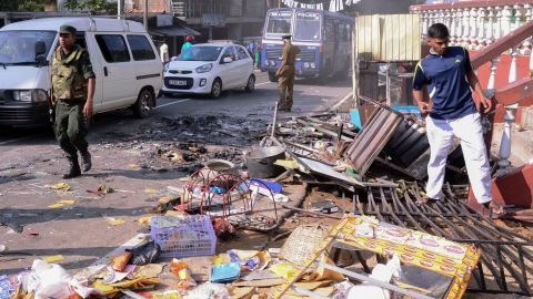 Debris from a damaged shop in the city of Kandy on March 6, 2018.