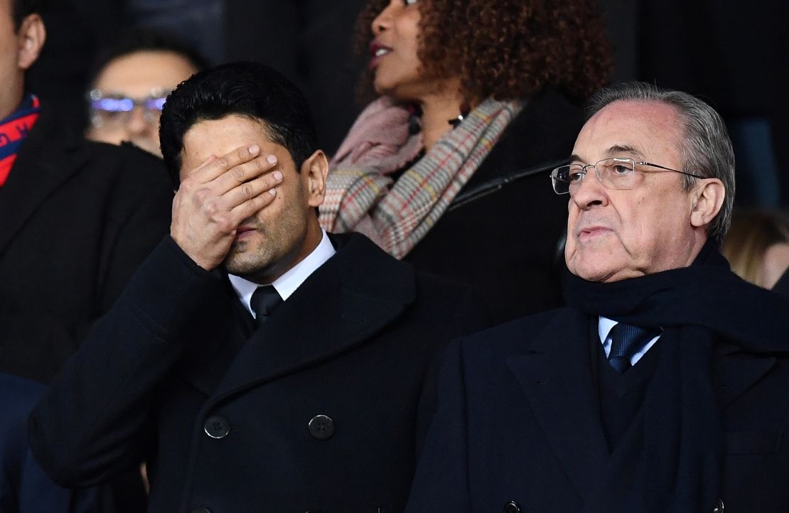 PSG President Nasser Al-Khelaifi next to Real Madrid's President Florentino Perez.