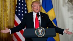 President Donald Trump speaks during a news conference with Swedish Prime Minister Stefan Lofven in the East Room of the White House, Tuesday, March 6, 2018, in Washington. (AP Photo/Evan Vucci)