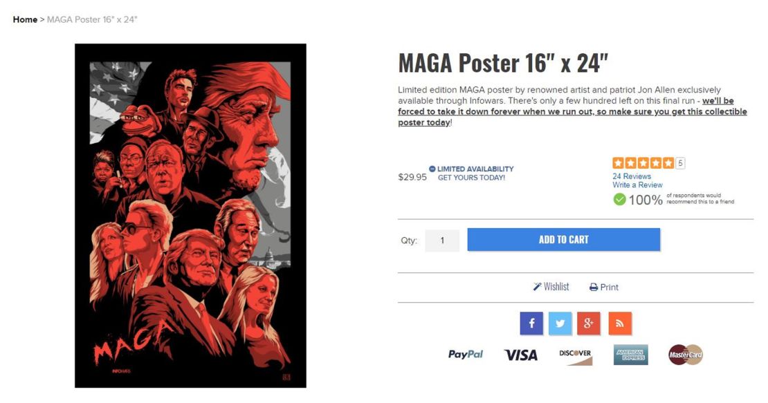 The poster was listed on the Infowars website as shown.