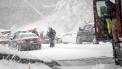 PHILADELPHIA, PA - MARCH 07: Pennsylvania State Troopers handle a car accident caused by winter weather on March 7, 2018 along the Pennsylvania Turnpike in Philadelphia, Pennsylvania, This is the second nor'easter to hit the Northeast within a week and is expected to bring heavy snowfall and winds, raising fears of another round of electrical outages.  (Photo by Jessica Kourkounis/Getty Images)