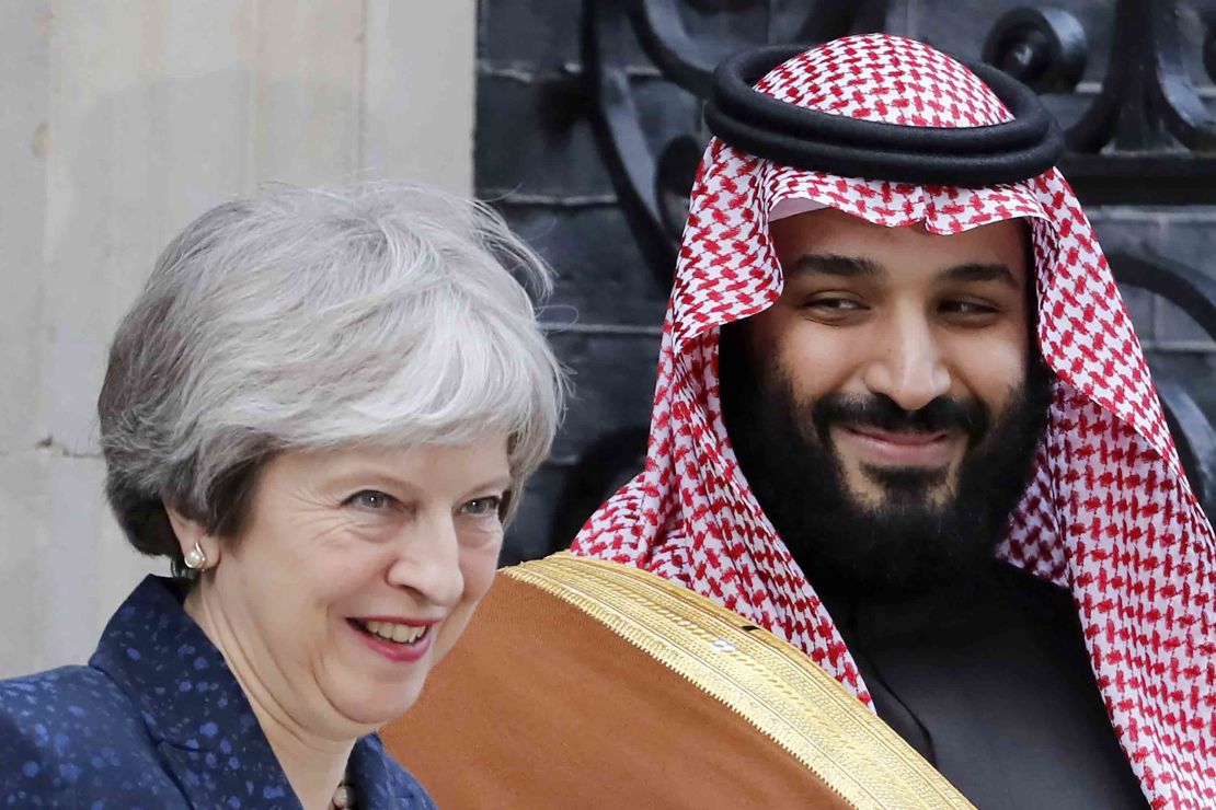 Saudi Arabia's Crown Prince Mohammed bin Salman with UK Prime Minister Theresa May in London on March 7. 