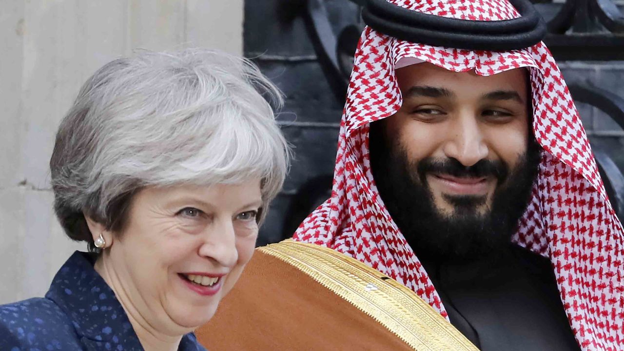 Saudi Arabia's Crown Prince Mohammed bin Salman with UK Prime Minister Theresa May in London on March 7.