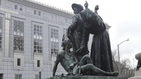 This San Francisco statue will be removed after complaints that it's degrading to Native Americans. (AP Photo/Jeff Chiu)