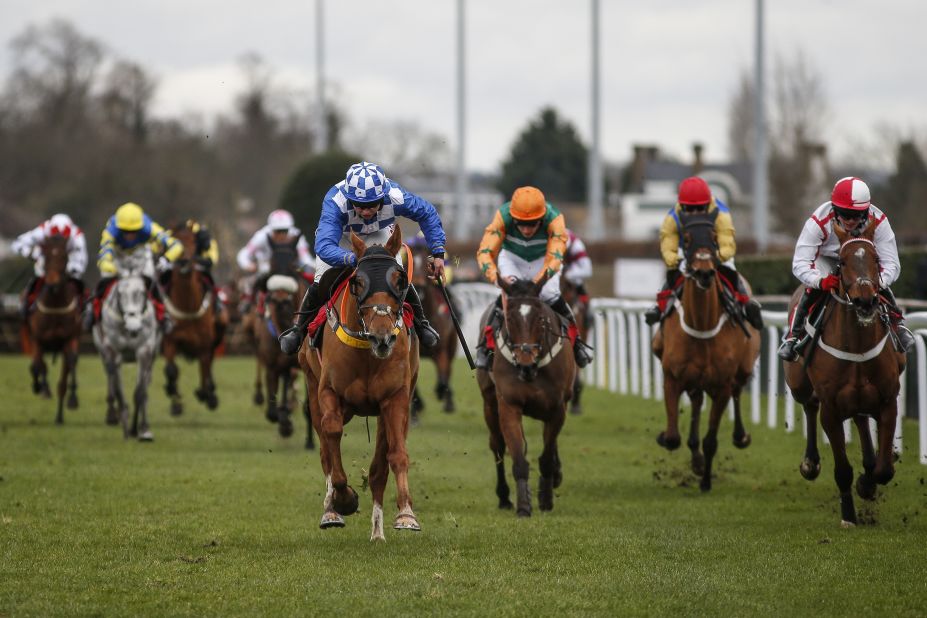 Frost (left) races clear of the field at Kempton Park racecourse in February.