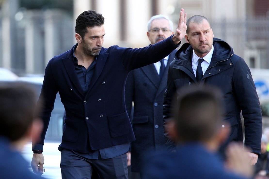 Juventus captain Gianluigi Buffon was emotional upon arrival at Astori's funeral.