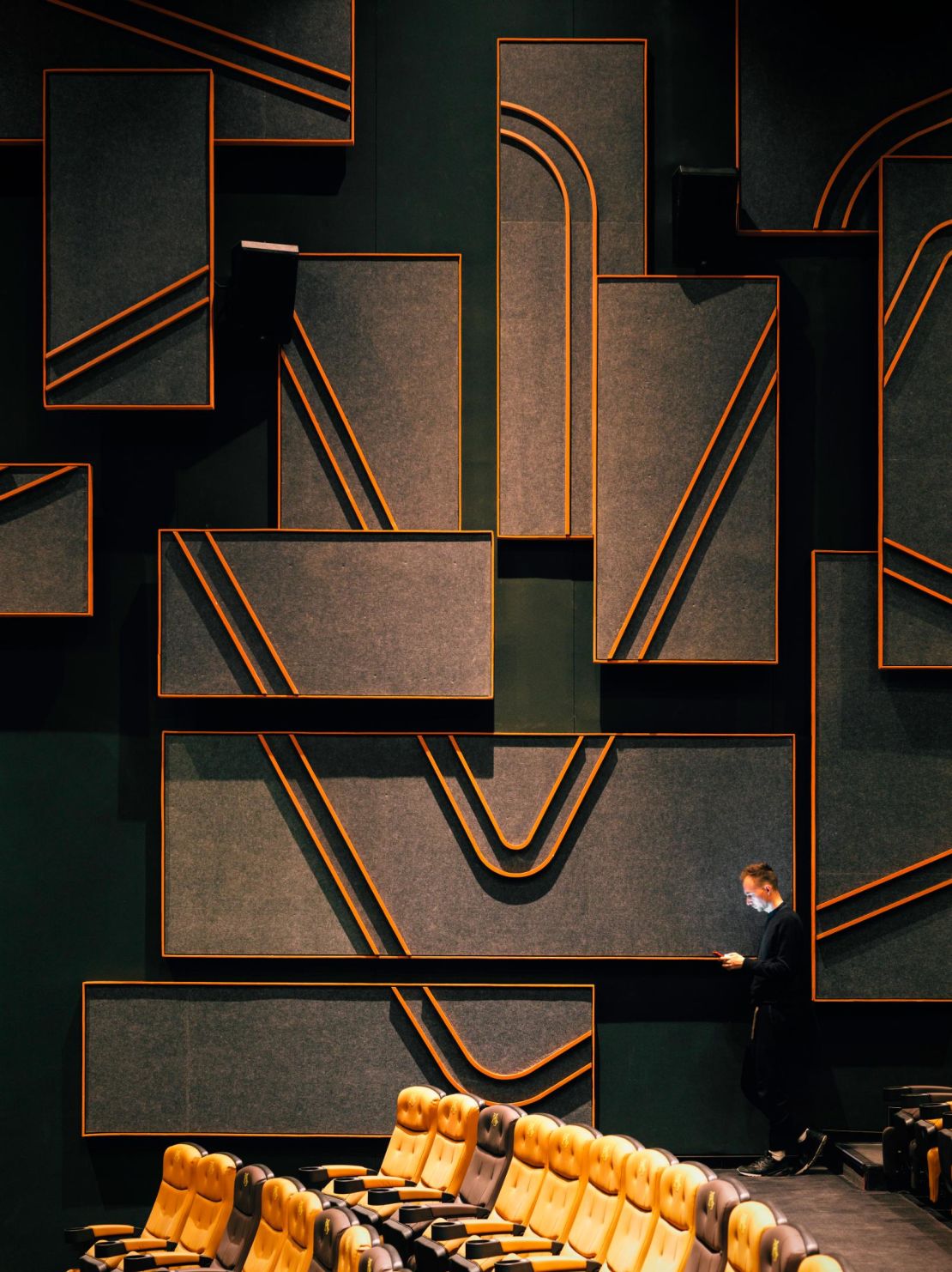 Form and function converge in the auditoriums of the Shanghai Omnijoi International Cinema, where acoustic materials and matte surfaces must be incorporated into the design.