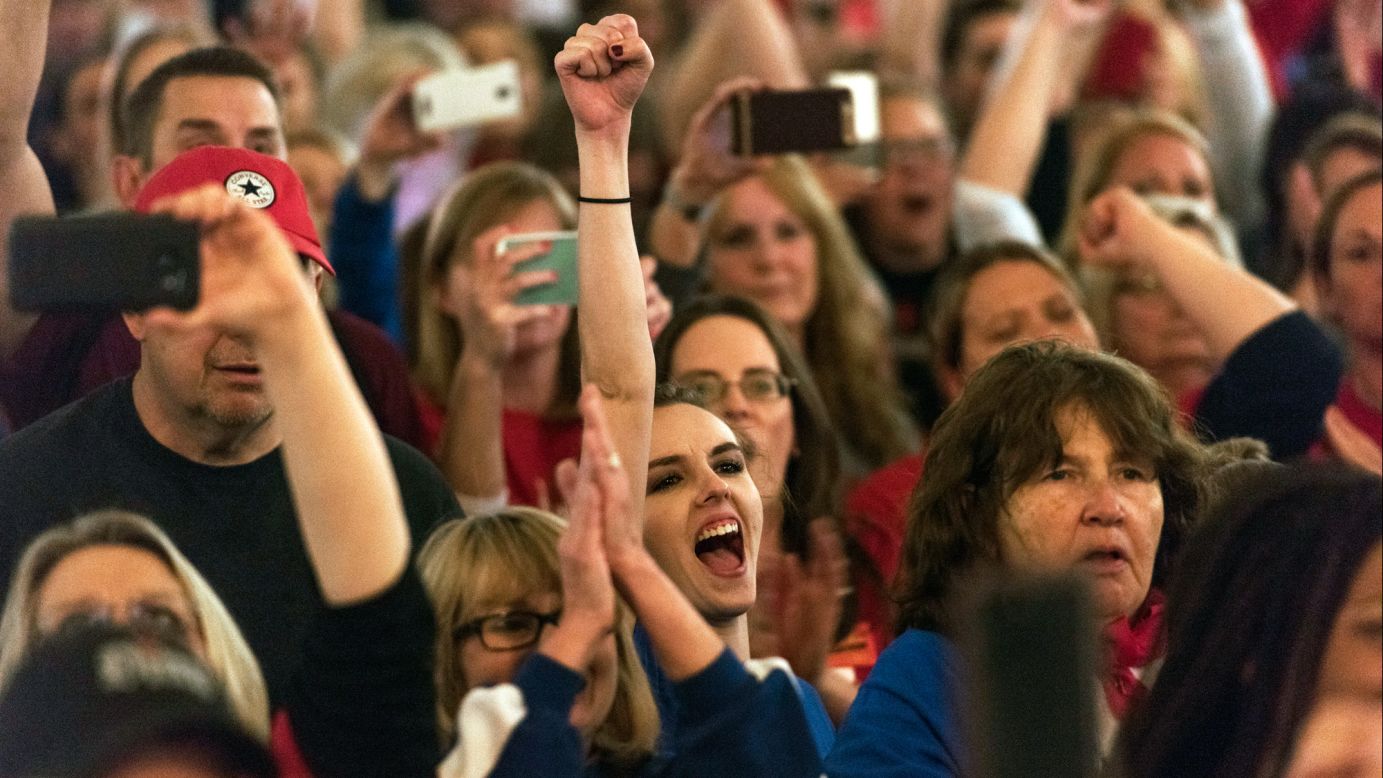 Teachers and other school personnel celebrate in Charleston, West Virginia, after the state Senate approved a bill Tuesday, March 6, <a href="https://www.cnn.com/2018/03/06/us/west-virginia-teachers-strike/index.html" target="_blank">to increase state employee pay by 5%.</a> A teachers' strike had canceled nine consecutive school days across the state. 
