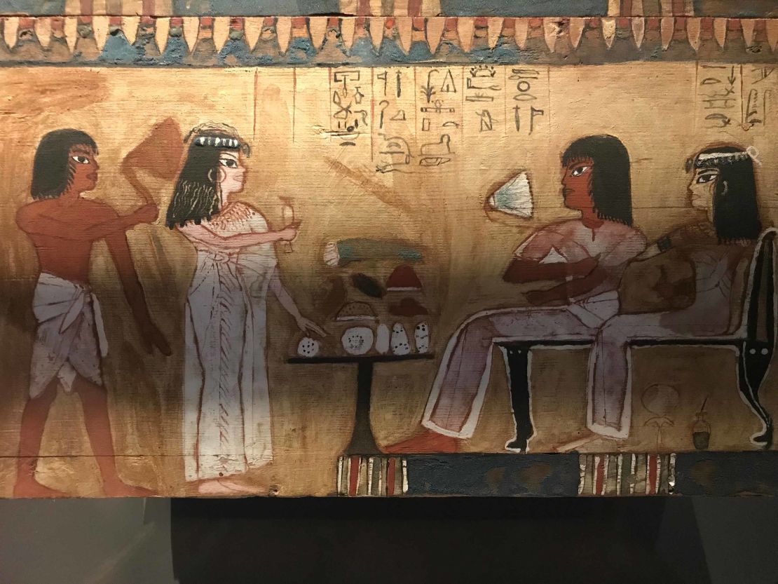 Antiquities on display demonstrate that women in ancient Egypt were equal to men. Here, Merit and her architect husband, Kha are pictured greeting visitors.