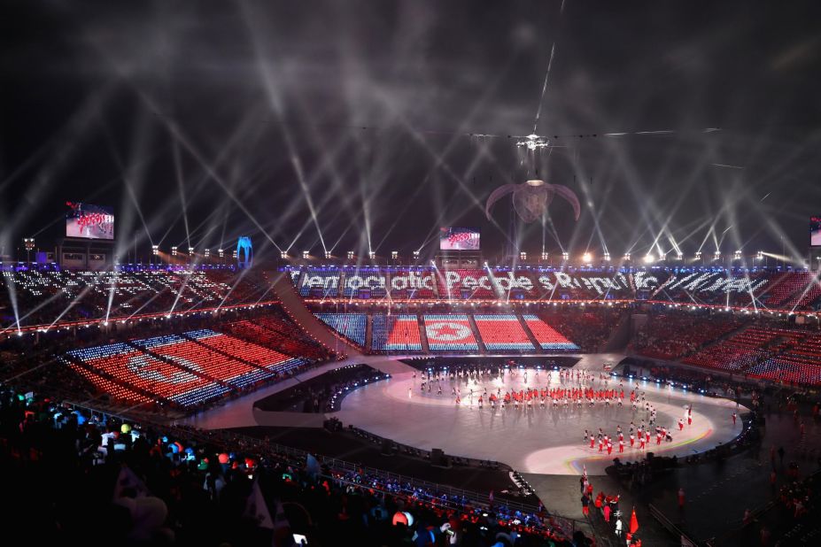The first ever North Korean Winter Paralympic team march at the opening ceremony. 