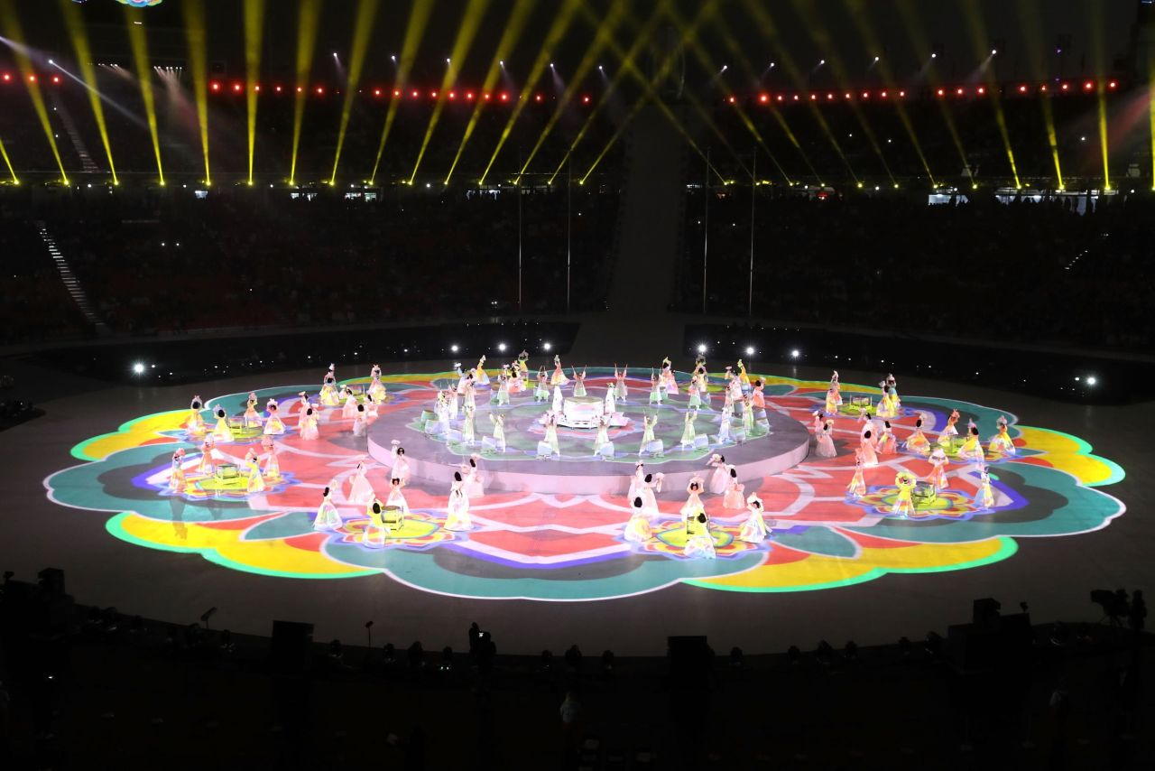 South Koreans perform during the Winter Paralympics opening ceremony in the PyeongChang Olympic Stadium.