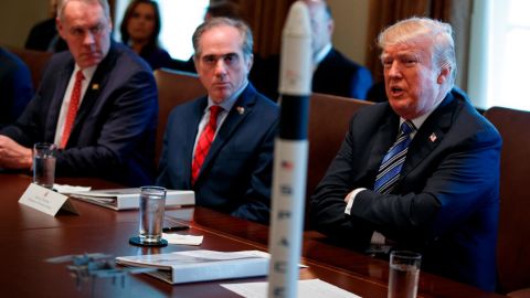 Secretary of Veterans Affairs David Shulkin, center, listens as President Donald Trump speaks during a cabinet meeting at the White House, Thursday, March 8, 2018, in Washington. (AP/Evan Vucci)