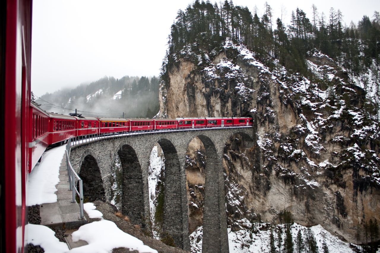 <strong>5. Switzerland</strong>. The Glacier Express makes it easy to travel through highlights of the world's fifth happiest country. The train includes stops in St. Moritz, the alpine village of Zermatt (with views of the Matterhorn), the Rhine Gorge, also known as the Grand Canyon of Switzerland; and the Oberalp Pass.