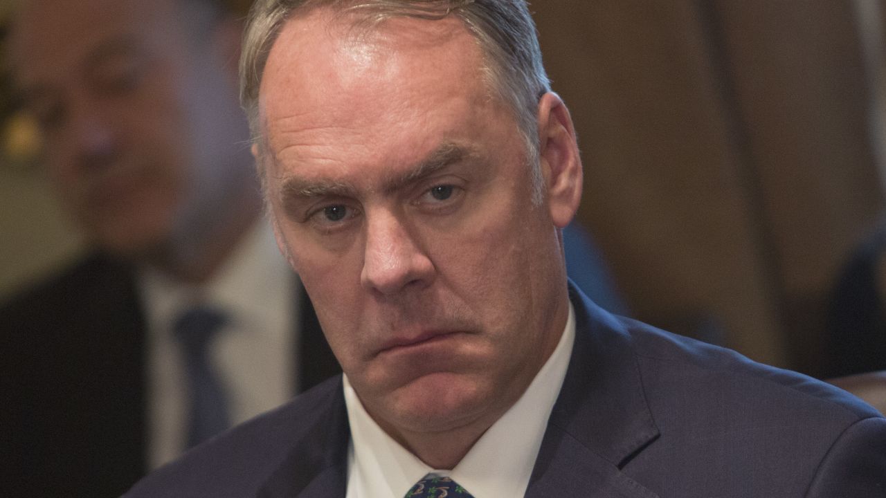 WASHINGTON, DC - DECEMBER 20:  U.S. Secretary of the Interior Ryan Zinke listens during a Cabinet meeting at the White House December  20, 2017 in Washington, DC. President Donald Trump in the meeting extolled passage of the tax reform package as it nears, called for an end to the immigration visa lottery and celebrated the repeal of the Obamacare individual mandate included in the tax package. Trump did not take questons.  (Photo by Chris Kleponis-Pool/Getty Images)