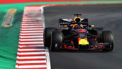 MONTMELO, SPAIN - MARCH 09: Daniel Ricciardo of Australia driving the (3) Aston Martin Red Bull Racing RB14 TAG Heuer on track during day four of F1 Winter Testing at Circuit de Catalunya on March 9, 2018 in Montmelo, Spain.  (Photo by Mark Thompson/Getty Images)