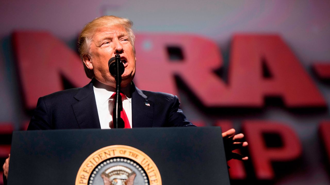 US President Donald Trump arrives to address the National Rifle Association (NRA) Leadership Forum in Atlanta, Georgia on April 28, 2017. (JIM WATSON/AFP/Getty Images)