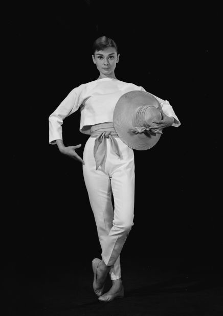 Hepburn wears a costume styled by Givenchy for her film "Funny Face."