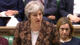 A video grab from footage broadcast by the UK Parliament's Parliamentary Recording Unit (PRU) shows Britain's Prime Minister Theresa May gesturing delivering a statement to members of parliament in the House of Commons on the nerve agent attack against Russian double agent Sergei Skripal in Salisbury last week, in London on March 12, 2018.
British Prime Minister Theresa May said Monday it was "highly likely" that Moscow was behind the poisoning of a former double agent. / AFP PHOTO / PRU / HO / RESTRICTED TO EDITORIAL USE - MANDATORY CREDIT " AFP PHOTO / PRU " - NO USE FOR ENTERTAINMENT, SATIRICAL, MARKETING OR ADVERTISING CAMPAIGNSHO/AFP/Getty Images