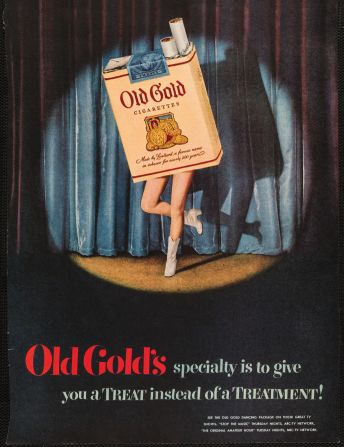 This ad from 1950 was inspired by a TV show in which a woman was wearing a cigarette pack costume.
