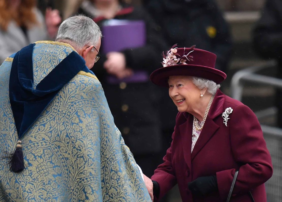 Queen Elizabeth II arrives for the Commonwealth Service at Westminster Abbey in London. 