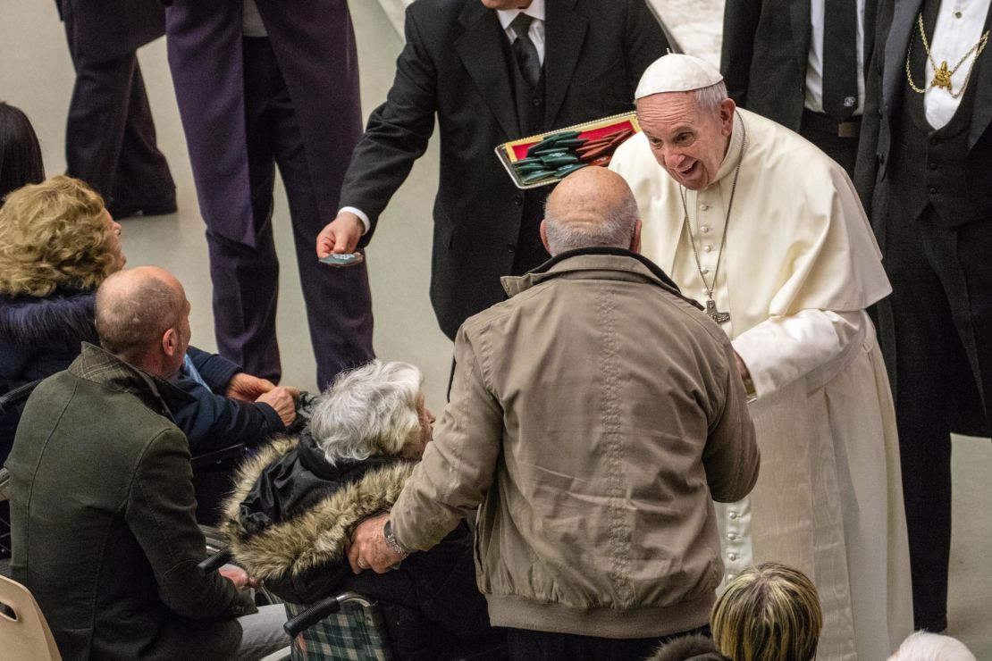 It is a Wednesday morning tradition for Pope Francis to bless the families of sick children, newlyweds and other pilgrims at the Vatican.