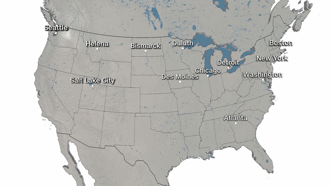 List of US cities where extreme winter weather was analyzed in the study.