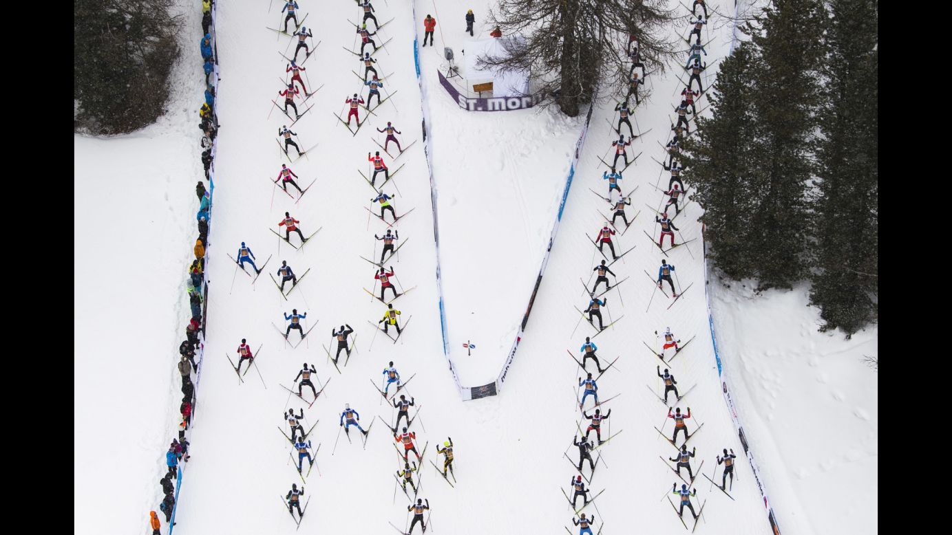 Cross-country skiers race in Switzerland during the annual Engadin marathon on Sunday, March 11.
