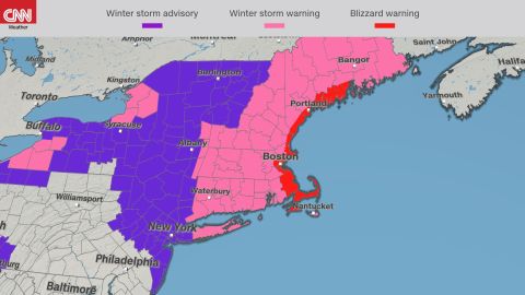 Parts of Massachusetts, including Cape Cod, are under a blizzard warning.