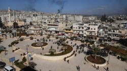 EDITORS NOTE: Graphic content / A picture taken on January 28, 2018, in the city of Afrin shows smoke billowing from surrounding villages during the Turkish military operation against the Kurdish enclave.
Turkey launched operation "Olive Branch" on January 20 against the Syrian Kurdish People's Protection Units (YPG) militia in Afrin, supporting Syrian opposition fighters with ground troops and air strikes. / AFP PHOTO / George OURFALIAN        (Photo credit should read GEORGE OURFALIAN/AFP/Getty Images)