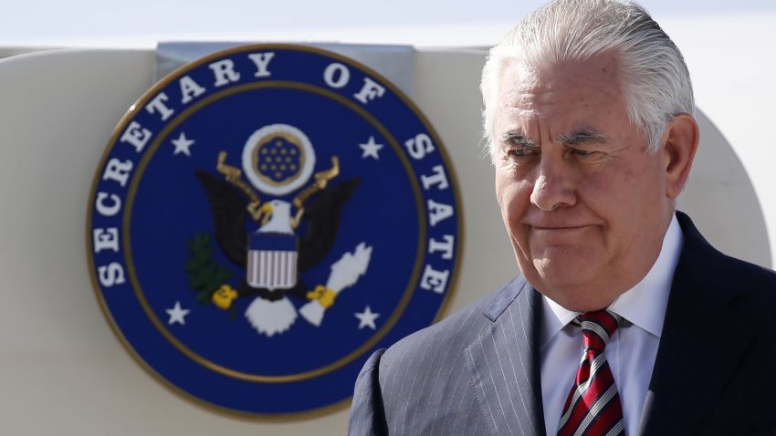 U.S. Secretary of State Rex Tillerson arrives at DjiboutiÐAmbouli International Airport in Djibouti,  Friday March 9, 2018.  Tillerson says a "dramatic" and surprising change of posture by North Korean leader Kim Jong Un led U.S. President Donald Trump to agree to a meeting. (Jonathan Ernst/pool via AP)