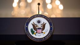 WASHINGTON, DC - JUNE 09:  A view of the State Department seal on the podium before Romanian President Klaus Iohannis and U.S. Secretary of State Rex Tillerson appear for a photo opportunity at the State Department, June 9, 2017 in Washington, DC. Iohannis is also scheduled to meet with President Donald Trump on Friday afternoon. (Photo by Drew Angerer/Getty Images)