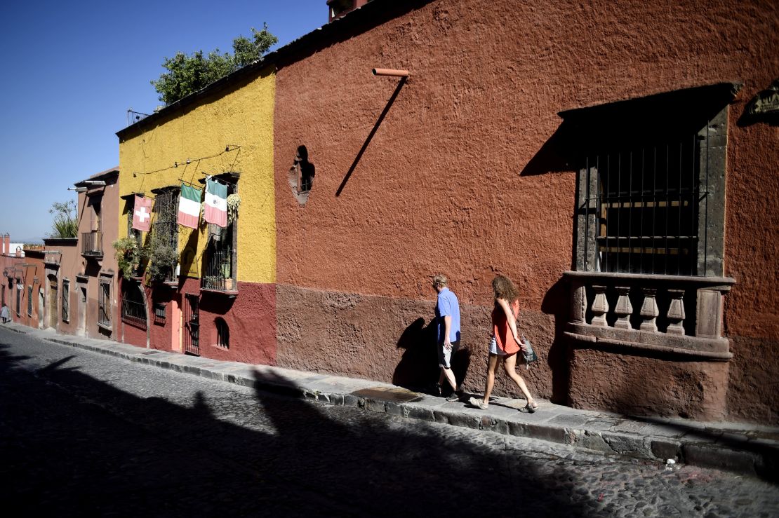 A colorful street in San Miguel de Allende, Guanajuato state, Mexico, attracts tourists from all over.