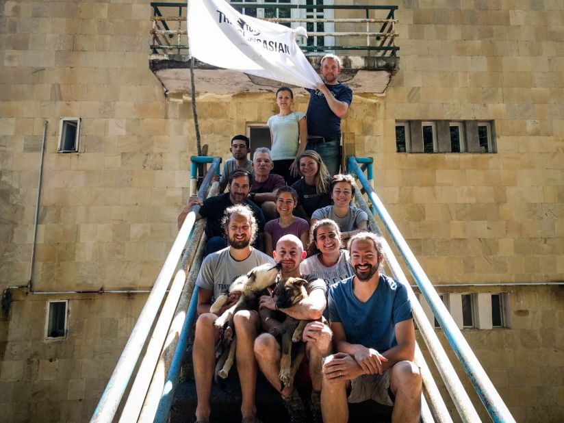 <strong>The crew: </strong>Tom Allen (bottom right) with the rest of the Transcaucasian Trail team in front of their Dilijan headquarters. Hikers will be able to join the first fund-raising expeditions in the summer of 2018.