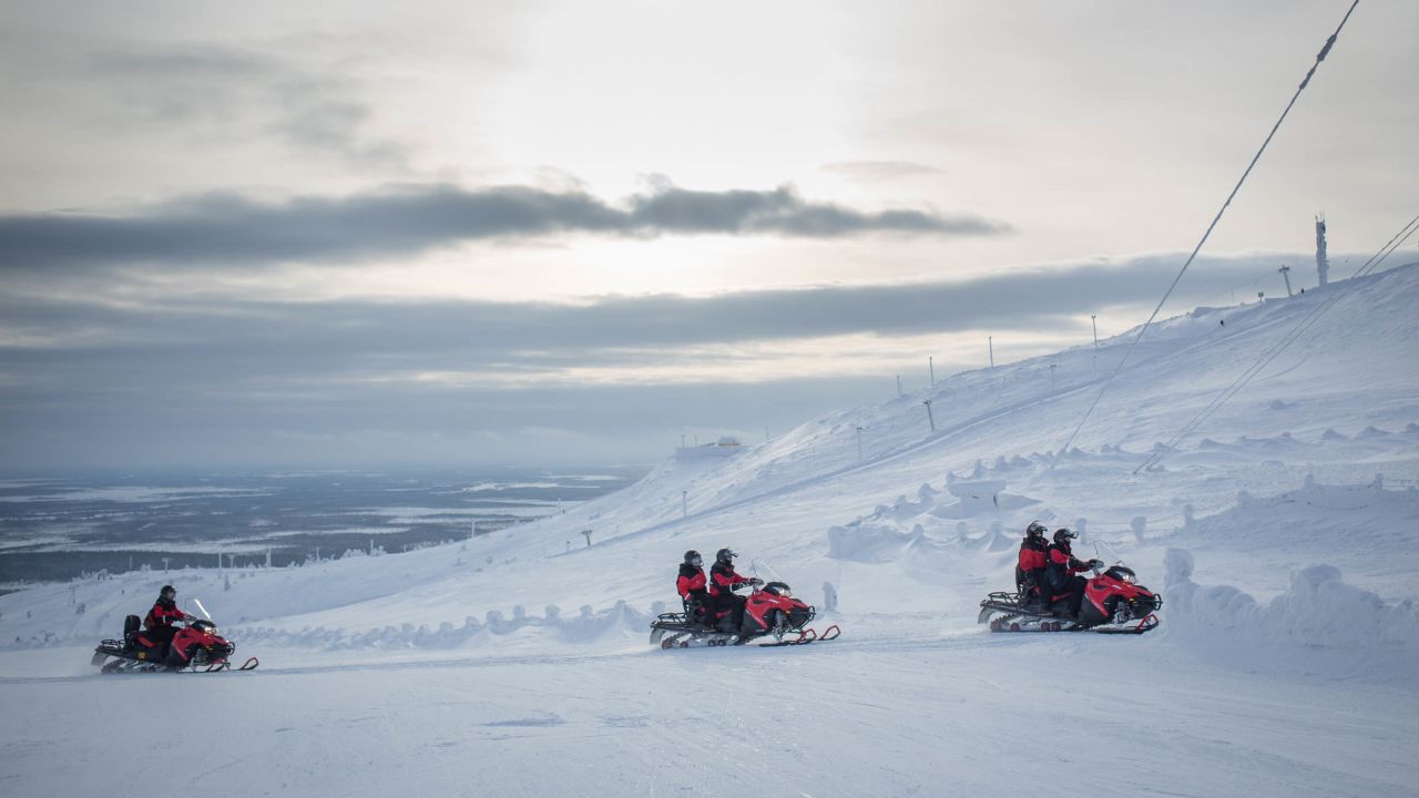 <strong>Snow mobile safaris:</strong> Downhill skiing and snowboarding aren't the only attractions in Levi. There are extensive cross-country ski trails, reindeer and husky-sled ride and snowmobile safaris. 