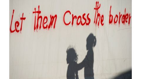 Graffiti in support of refugees in Greece.