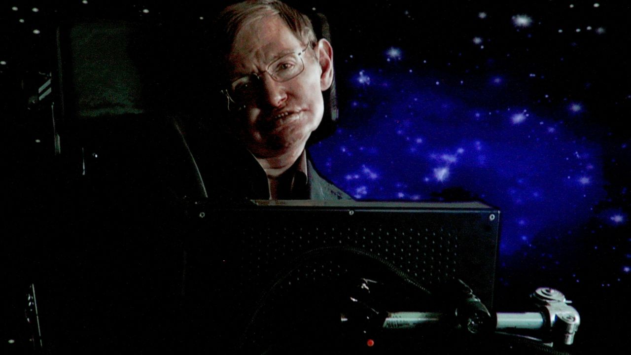 Scientist Stephen Hawking speaks via satellite during the 2010 Television Critics Association Press Tour in Pasadena, California.