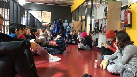 Students at the International School of Iceland took part in the walkout, but cold rain kept them indoors.